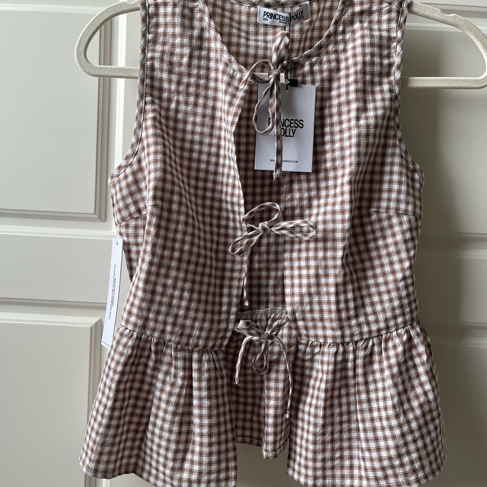 Princess Polly Brown Gingham Peplum Blouse